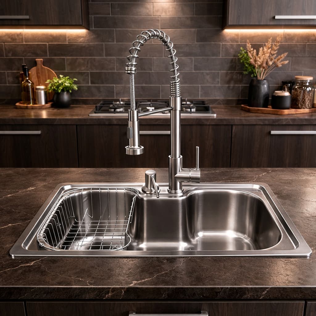 Kit Cuba Cozinha Aço Inox 304 60x42 + Torneira Gourmet Spray Cromada