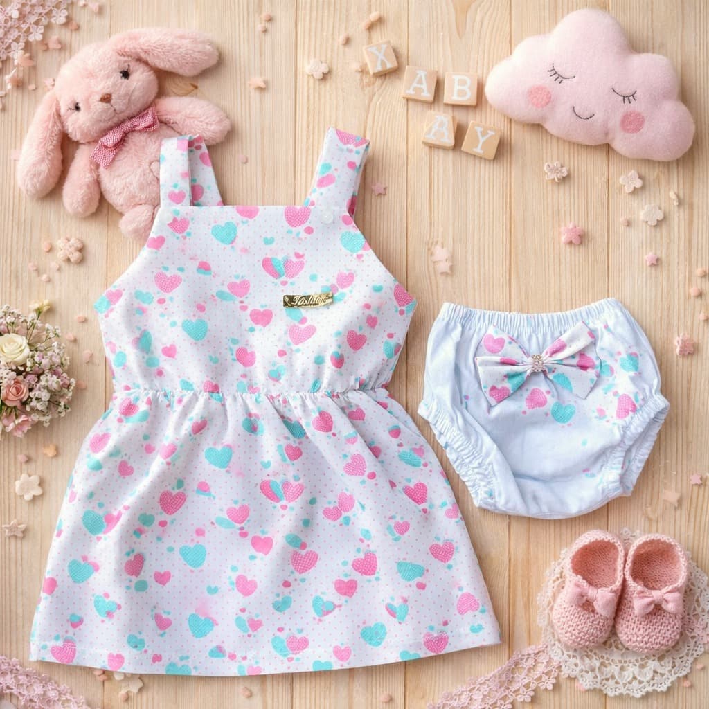 Vestido Estampas fofas de bebê de menina chique + calcinha Glamour