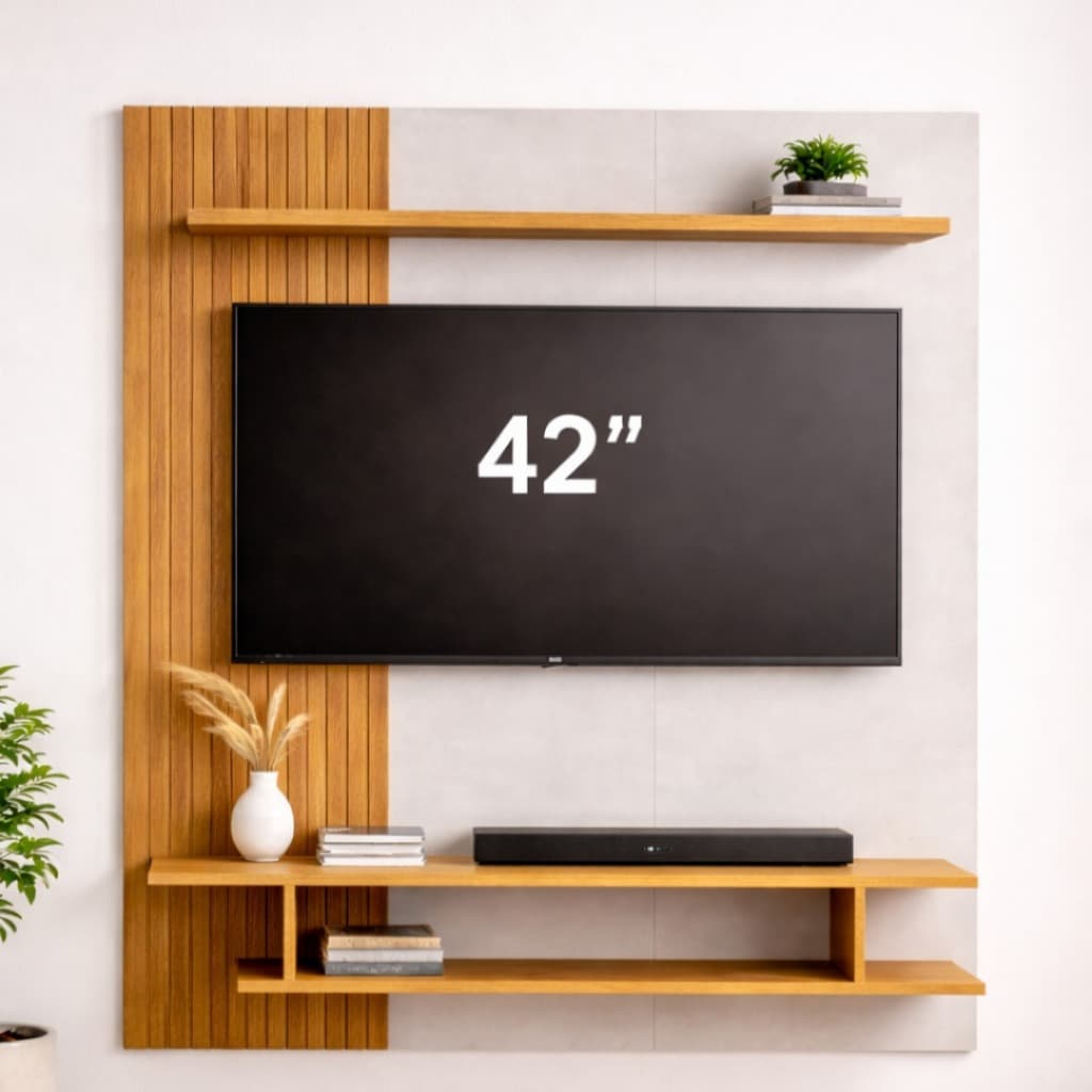 Painel Ripado Tv Até 42´ Moderno Acabamento Fácil Instalação