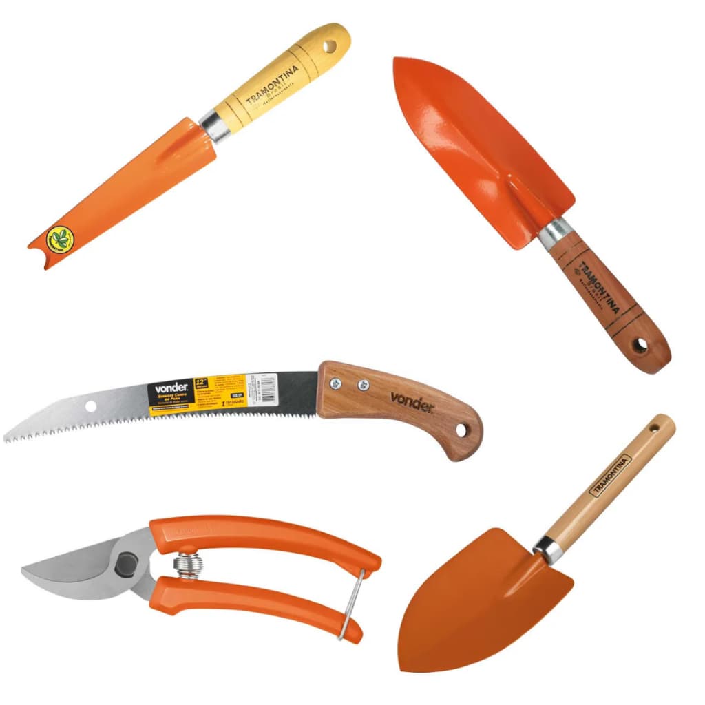 Kit Jogo Conjunto Jardinagem Jardim Pá Tesoura Poda 5 Peças Serrote Tesoura Tramontina Vonder