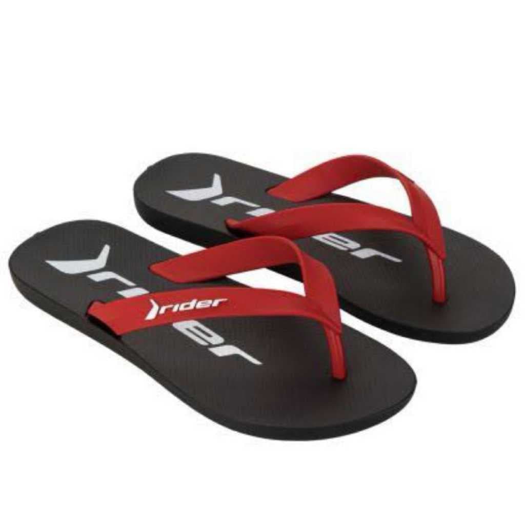 Chinelo Rider Street Adulto com Solado Antiderrapante Sola preta tiras vermelhas