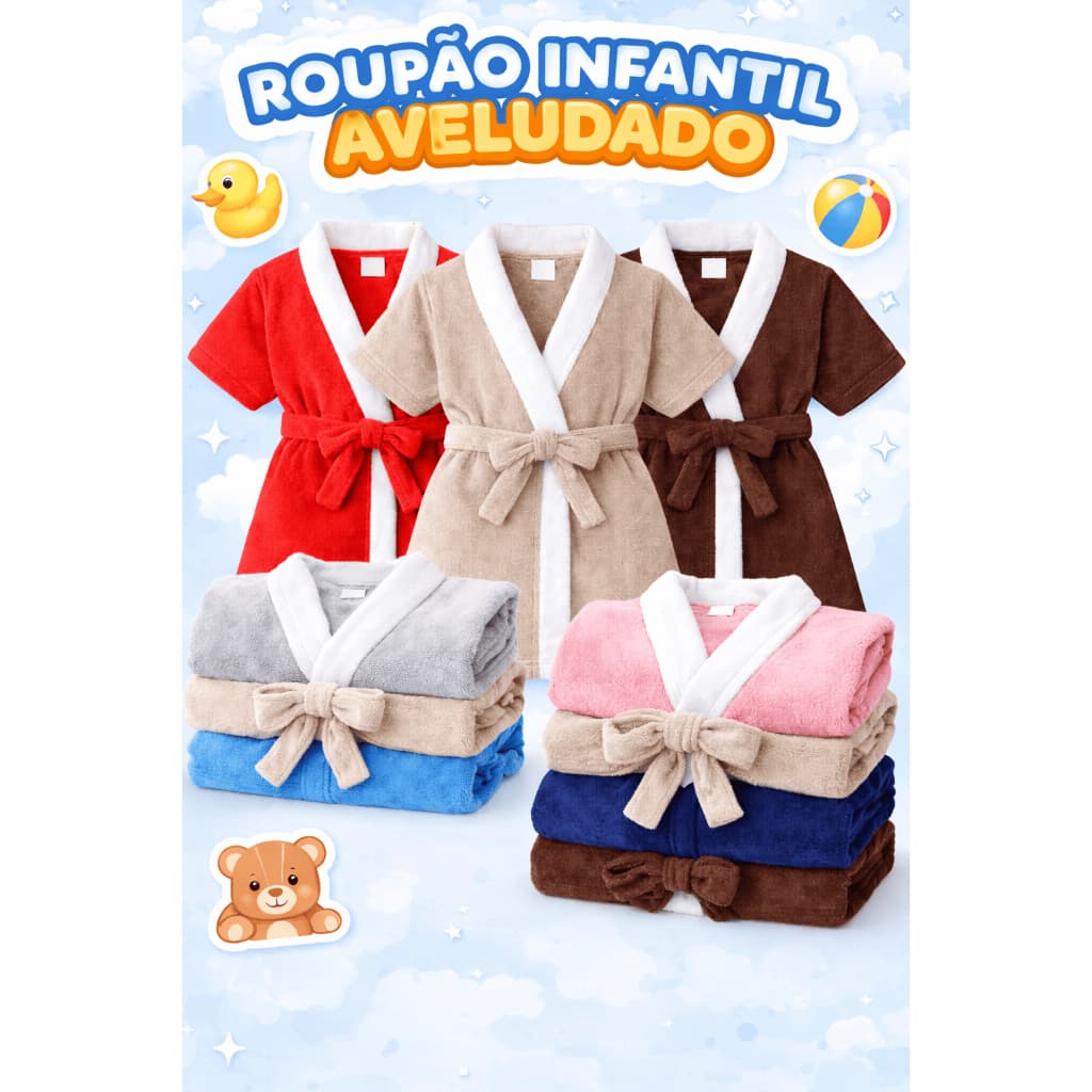 Roupão Infantil Piscina Inverno Microfibra Manga Curta Menino & Menina Banho