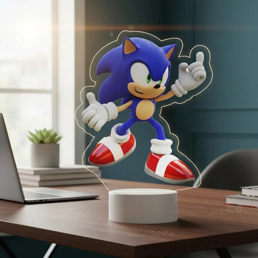 Luminária LED UV Colorida Sonic Sega Video Game Presente Criativo