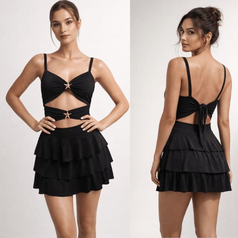 Vestido Curto Estrela Sensual Babado Amarração Nas Costas Festa, date, Encontro, Passeio Suplex