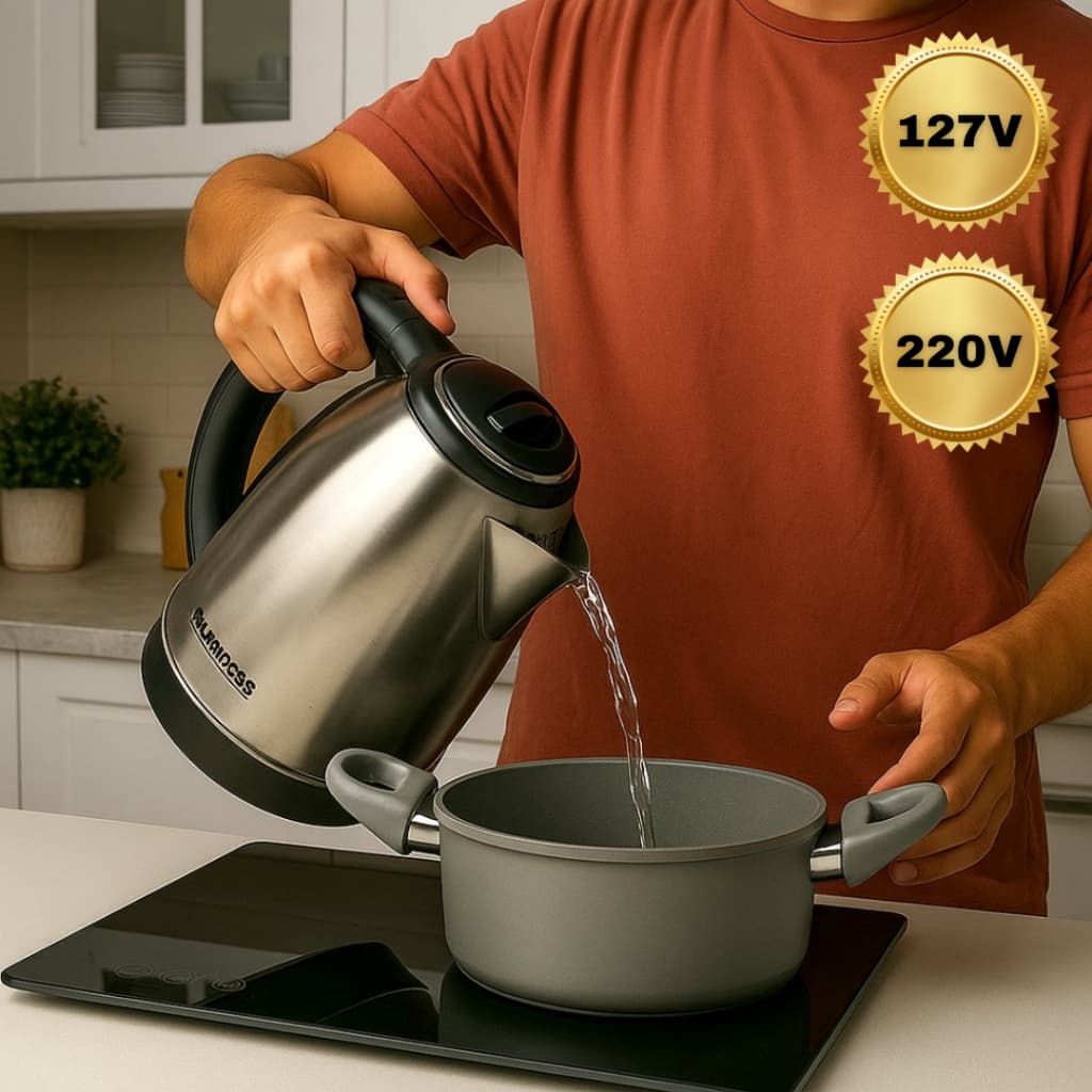 Chaleira Jarra Elétrica Aço Inox 2L 110V/220V Ferve Água Rápido Desliga Automático Base 360°