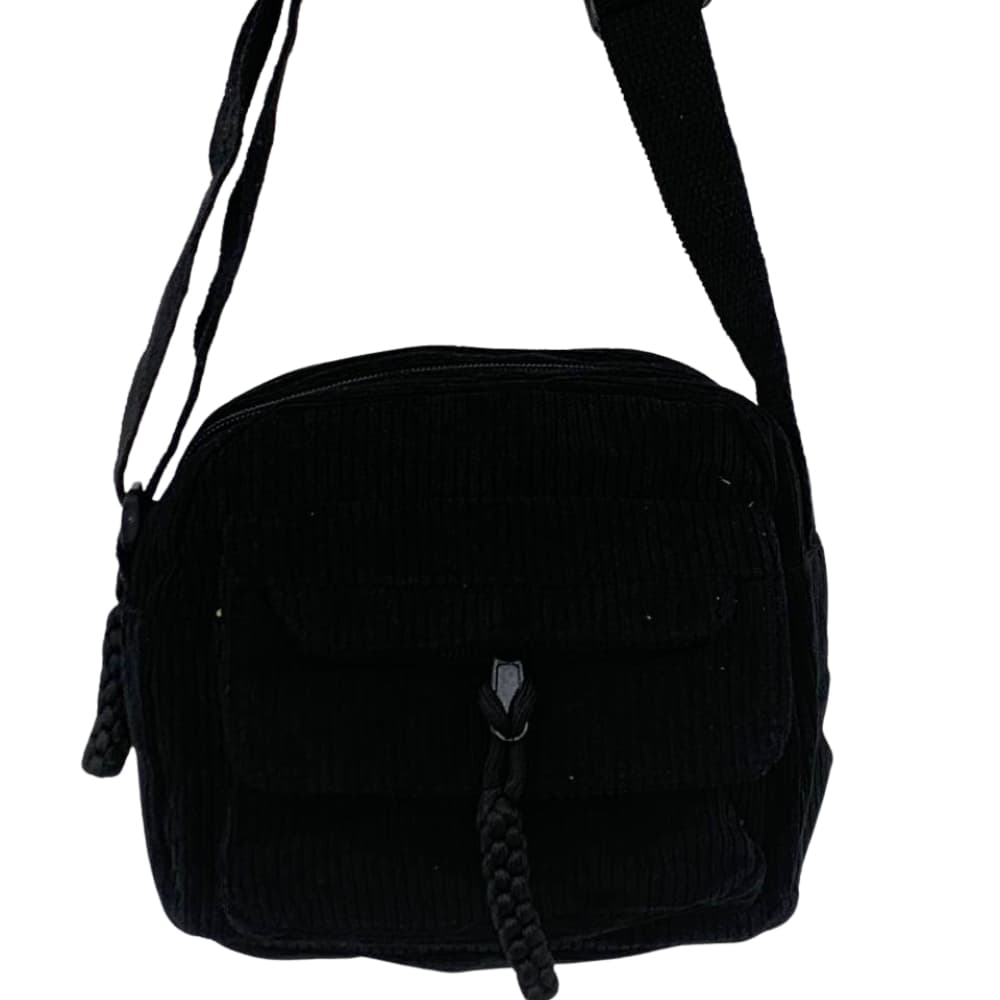 Bolsa Shoulder Bag Transversal Cotelê com Bolso Frontal e Alça Ajustável