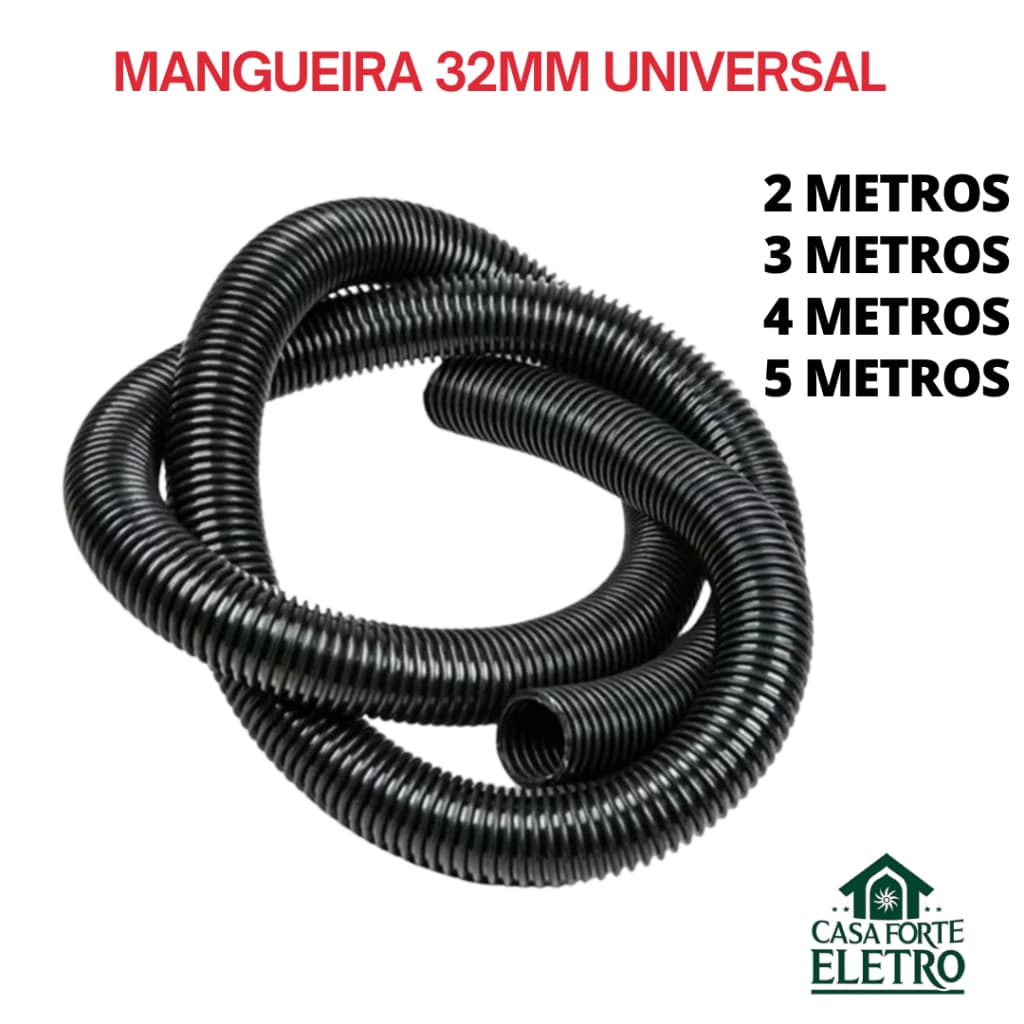 Mangueira Aspirador 2,3,4,5m 32mm Preta Compatível com aspiradores Electrolux entre outras marcas