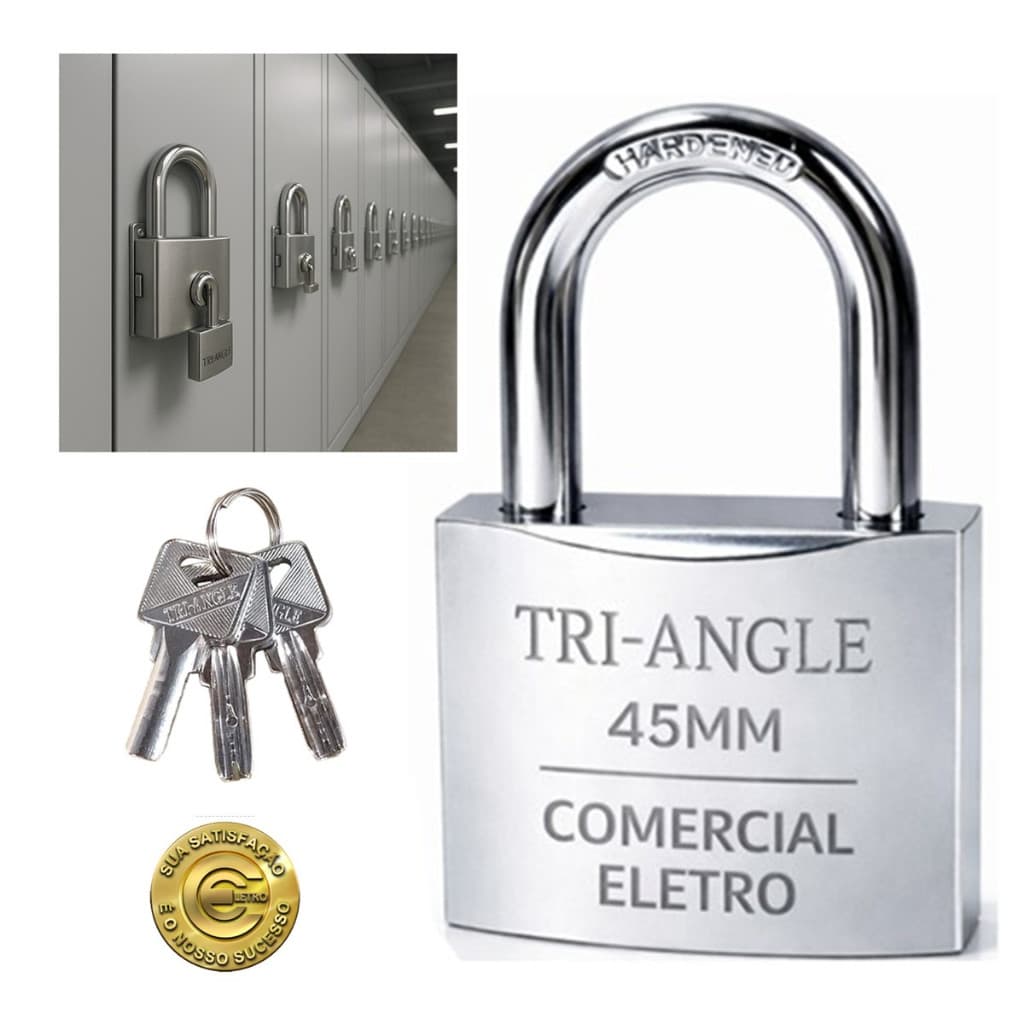 Cadeado chave atomica  triangle 45mm para armario vitrine gaveta portão super resistente robusto