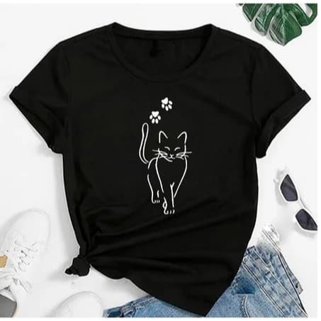 Blusa T-shirt Linda Camiseta Feminina Cat Pet Gato Patas Camisa