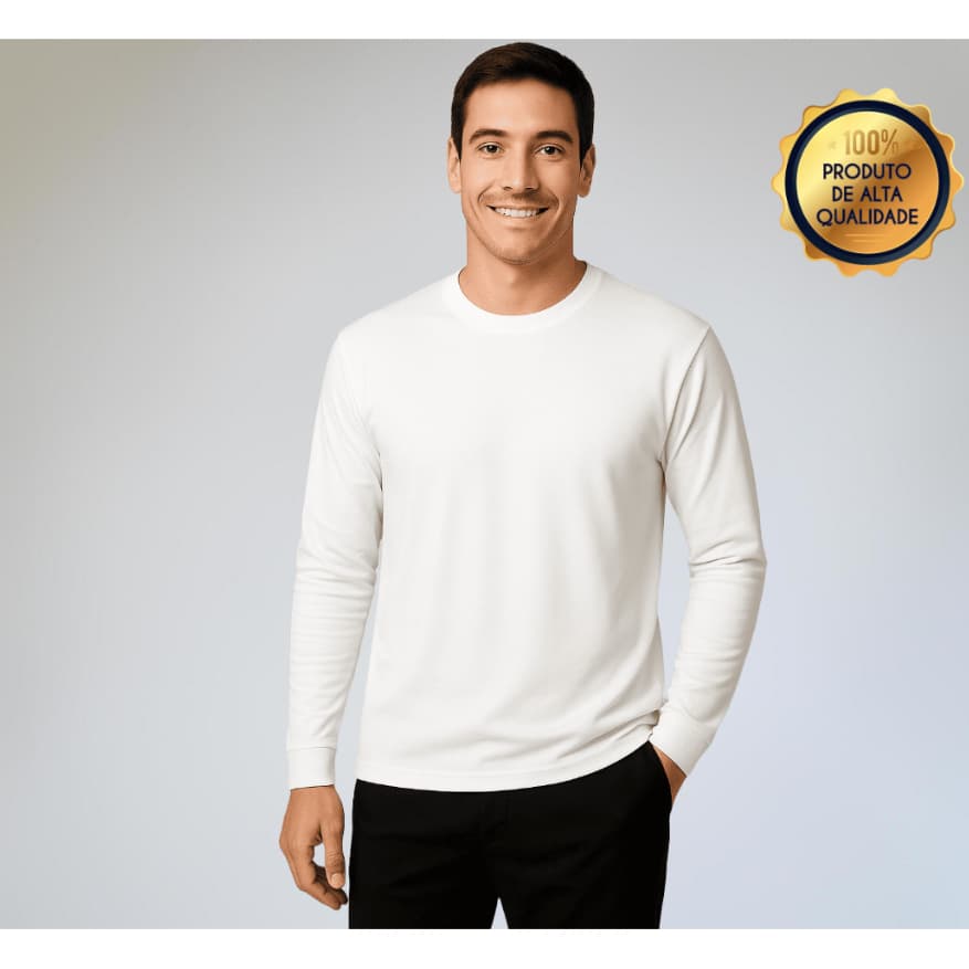 Camiseta Manga Longa Masculina 100% algodão premium 30.1 Costura Reforçada