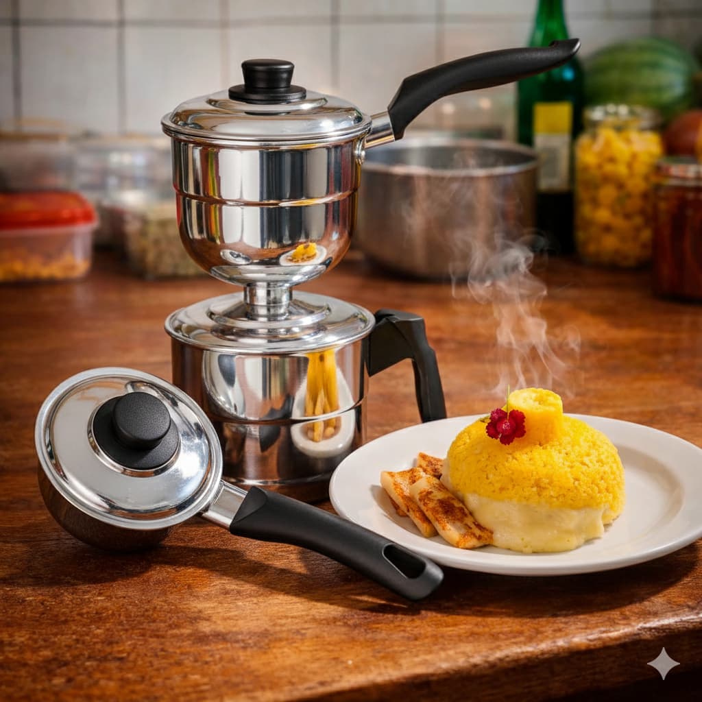 Panela Cuscuzeira Peitinho em aluminio polido - Seu Cuscuz com Sabor de Tradição