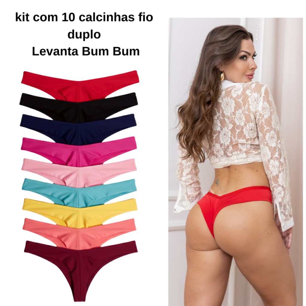 Kit com 10 Calcinhas feminina  Fio Duplo Levanta Bumbum Confortável Forro em Algodão Sensual