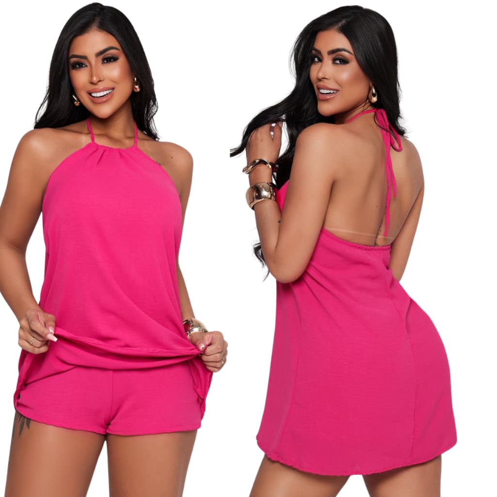 Vestido Macaquinho Feminino Duna Com Alça Amarração Frente Única Soltinho Tendência Verão