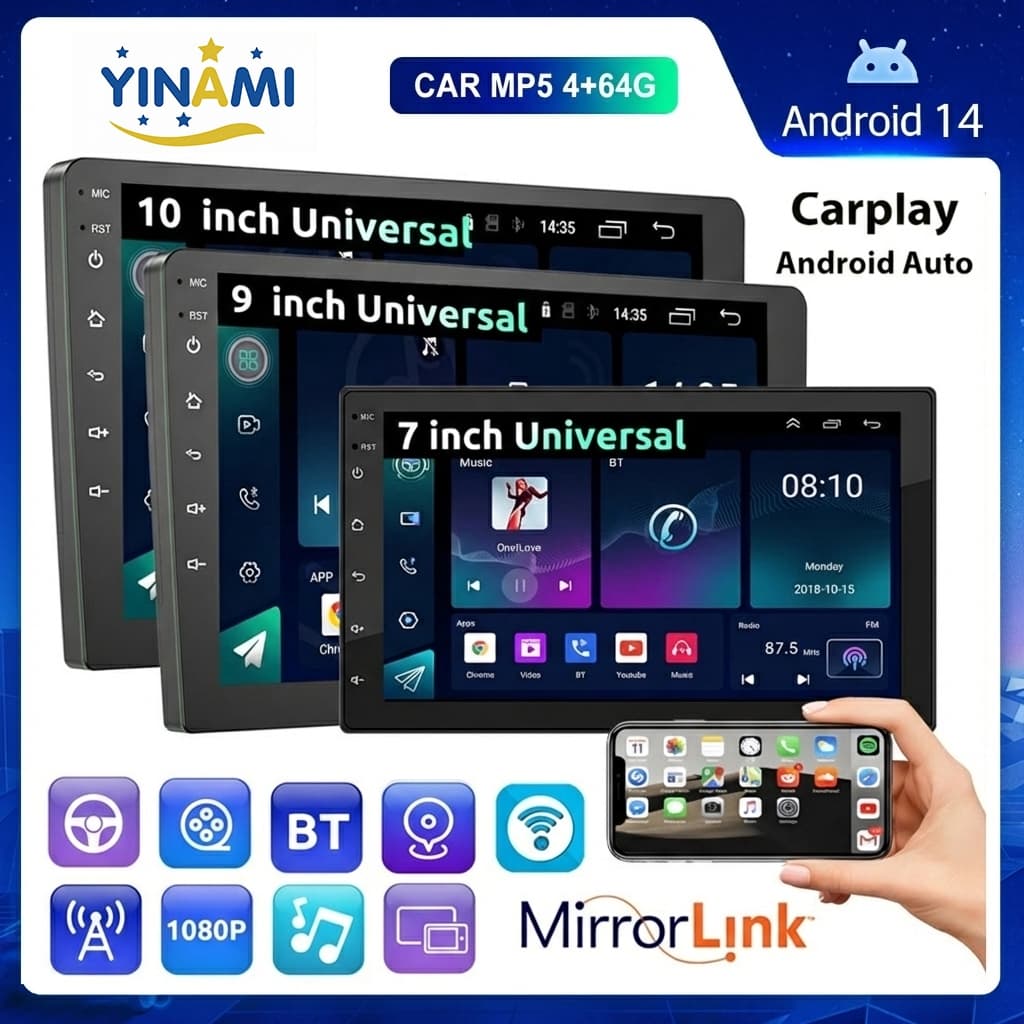 Central Multimídia 7"  2DIN Ajustável CarPlay/Android Auto Bluetooth 5.0 2 din de toque Unive