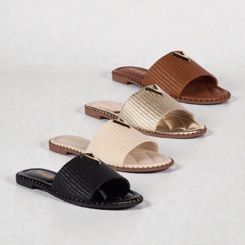 Sandália Rasteirinha Feminina Vitrine shoes Confortável Juta Bico Redondo