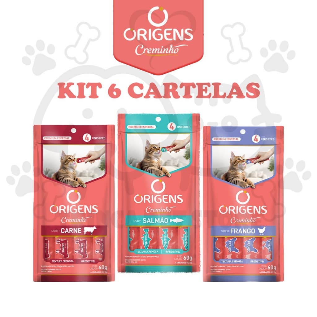 Kit 6 Cartelas Petisco para Gatos Origens Creminho 4 Tubos 15g cada tipo truly Churu