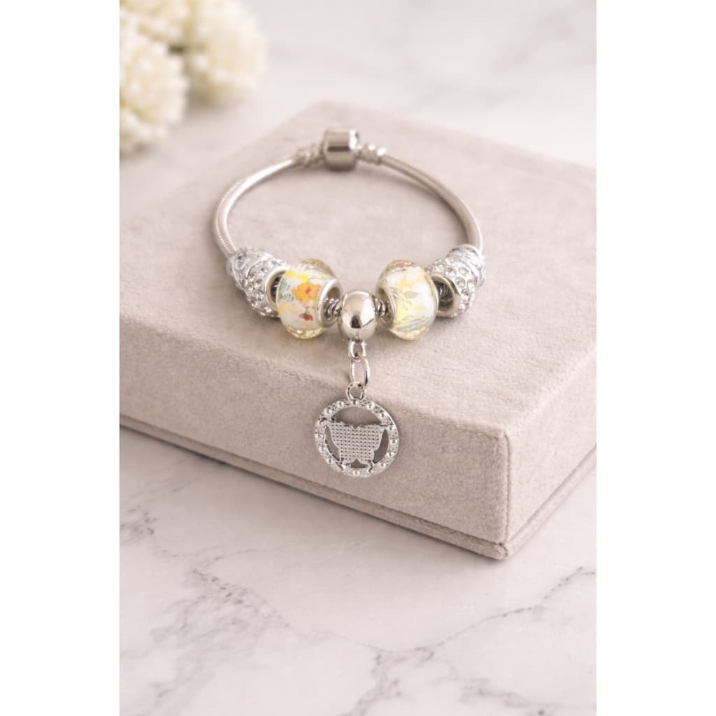 Pulseira de berloques banhada a prata 18cm  cores sortidas
