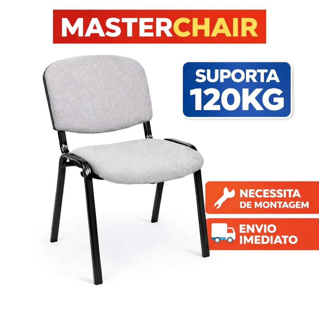 Cadeira Escritório Estofada Masterchair Fixa Aço Preta Suporta 120kg Moderna Confortável