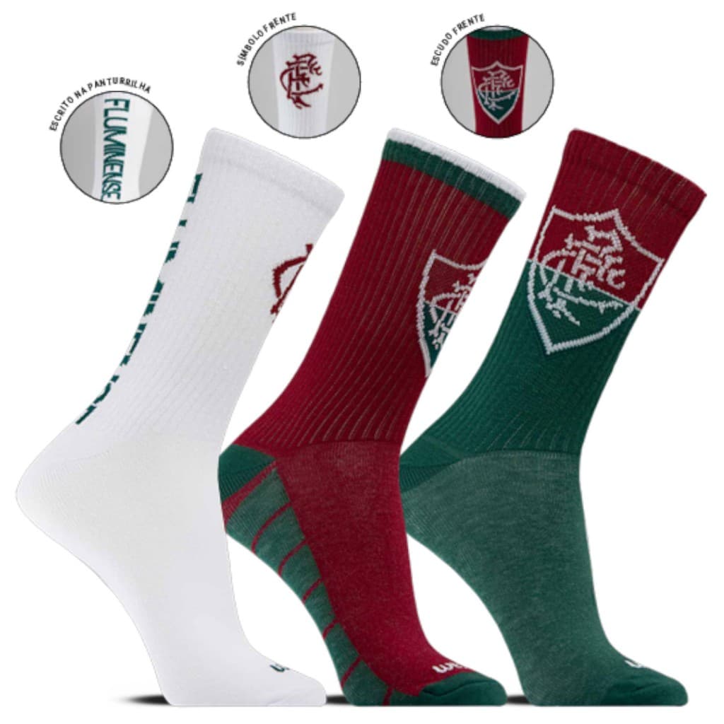 Kit 3 Pares Meia Esportiva Masculina Running Bike Gym Fluminense