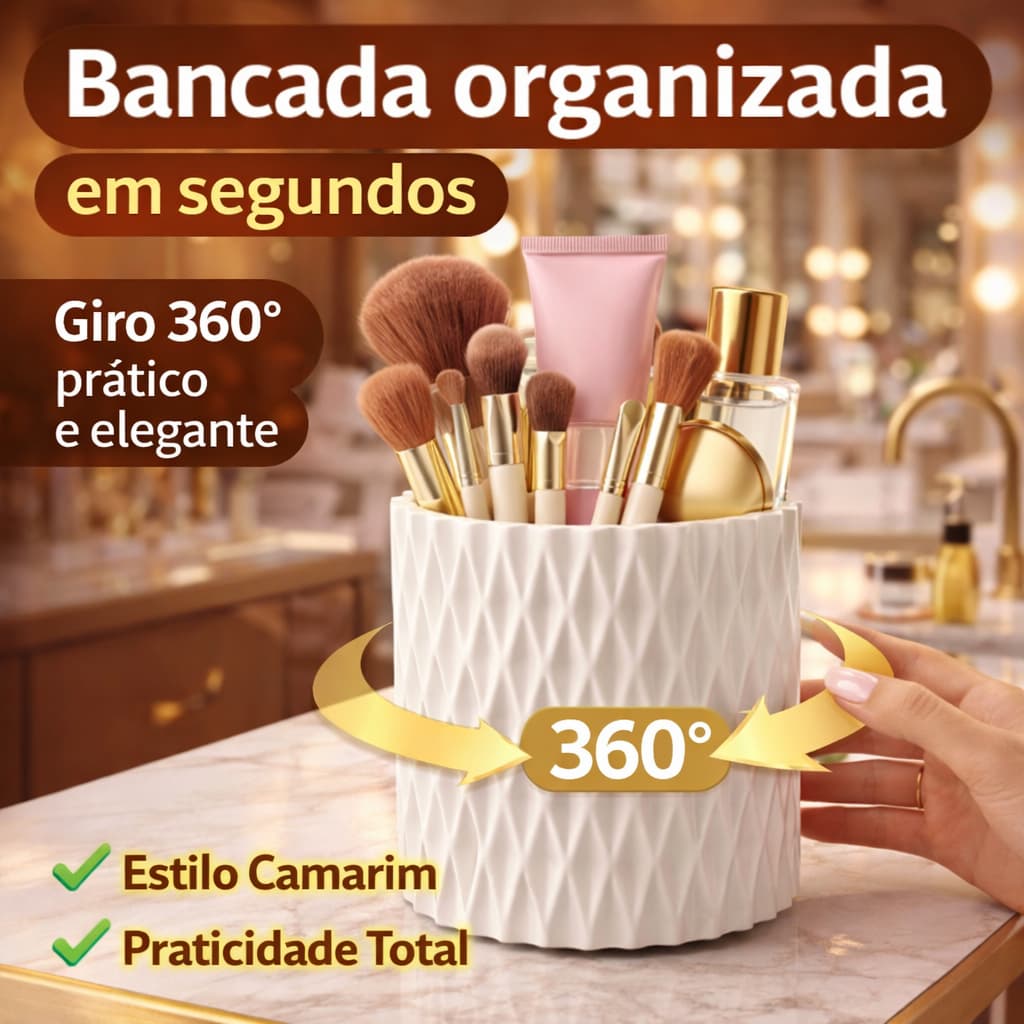 Organizador de Maquiagem Giratório 360° Porta Pincéis Grande Resistente para Bancada
