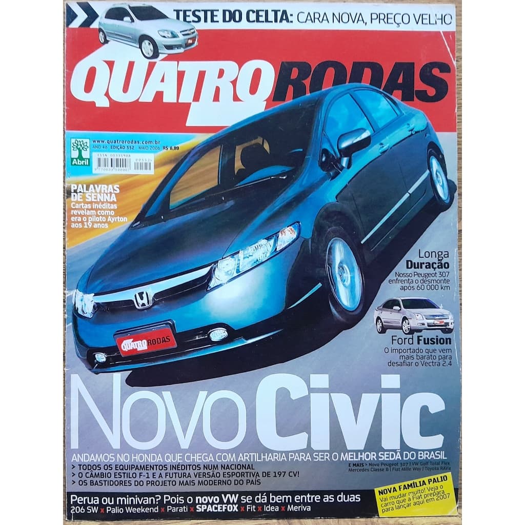 Revista Quatro Rodas 552 Honda Civic Celta 307 Fusion Senna Spacefox Palio Weekend Fit Idea 206 SW