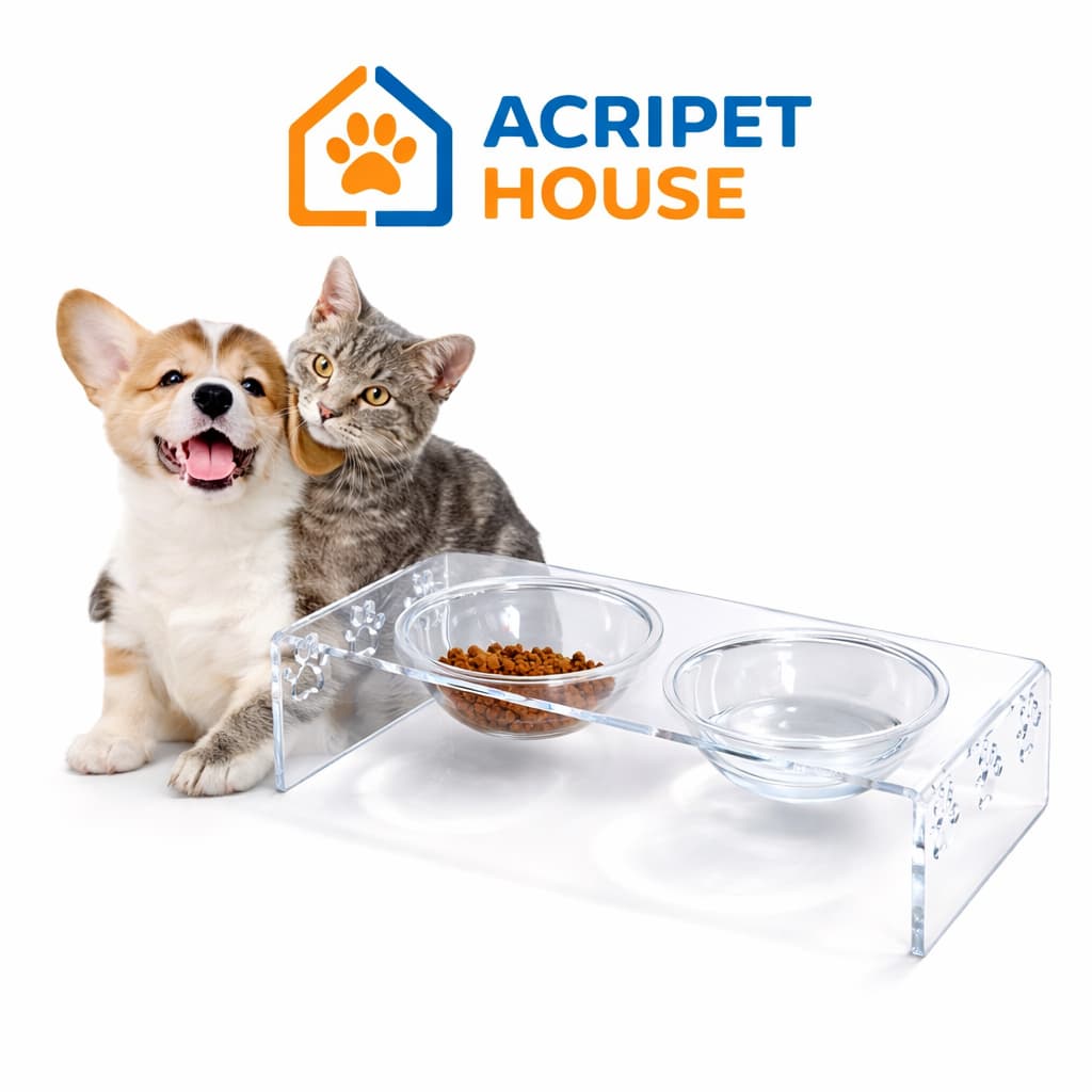 Comedouro Suporte Alimentador Bebedouro Elevado Ração Cachorro Gato Pet Pote Acrílico Pets