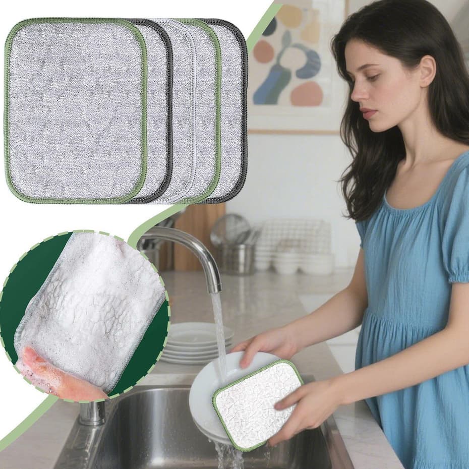 Panos De Limpeza Aço Arear Panela Fogão Toalha Louça Tira Gordura Reutilizável Kit 2 + Suporte