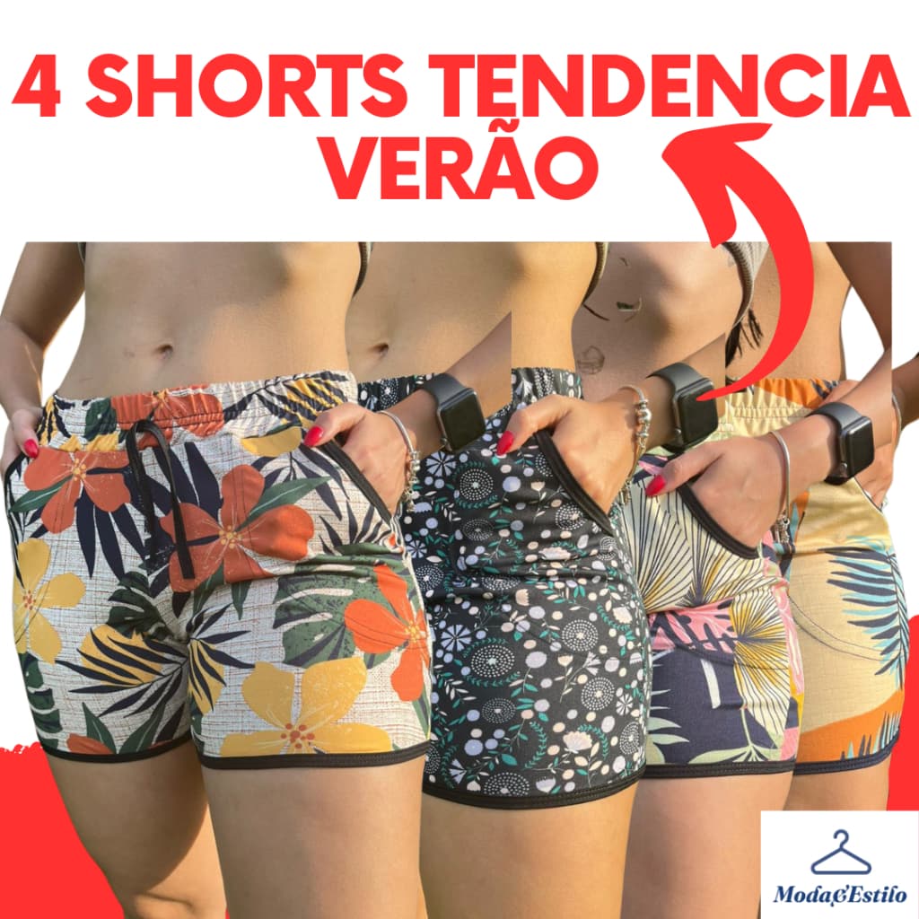 4 Shortinho Curto Moda Verão Feminino Estampada Soltinho Super Confortavel Plus Size