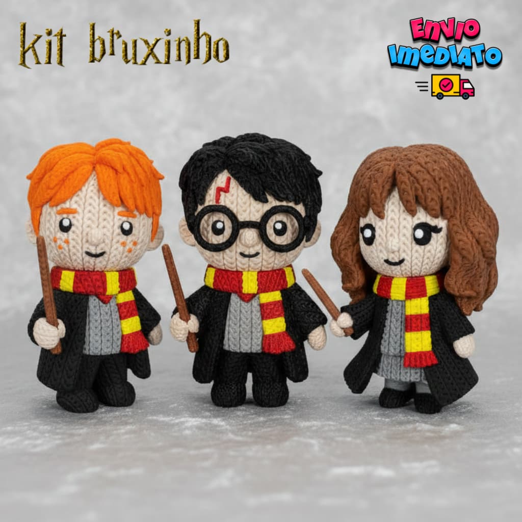 Kit Harry Potter, Hermione e Rony 13cm – Bonecos Colecionáveis Presente Geek