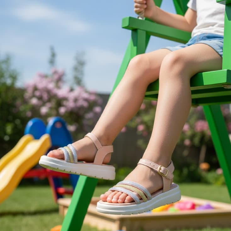 Sandália Infantil Menina Com 3 Tiras Brilho Delicada Leve Confortável Antiderrapante Fivela