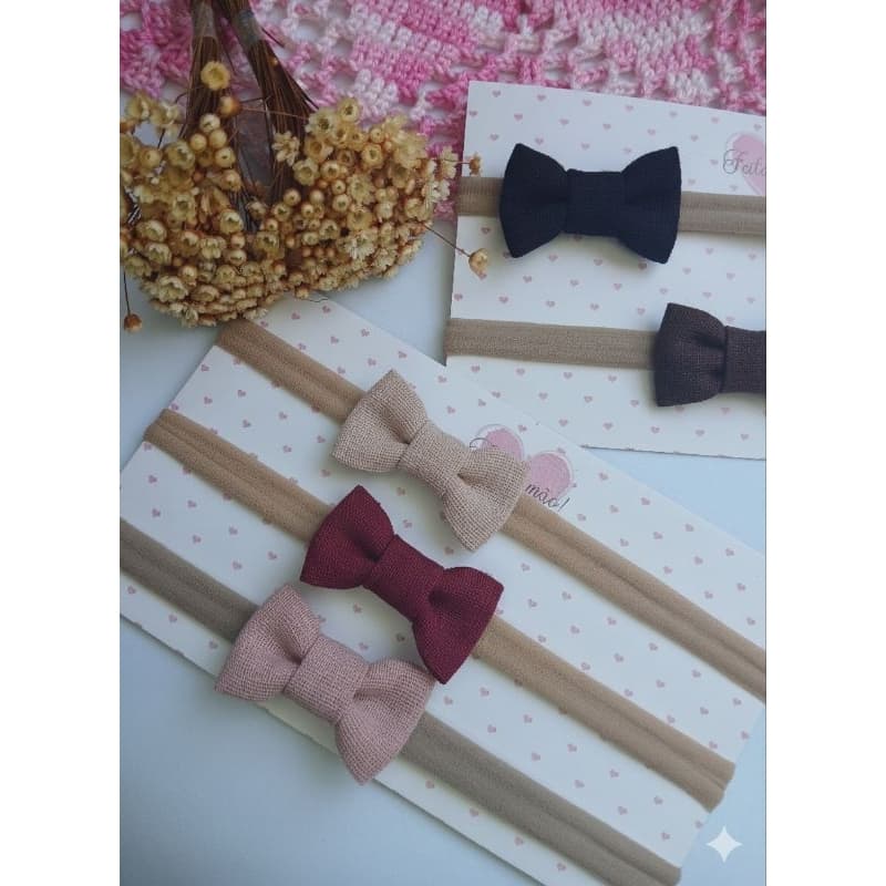 Faixa de Cabelo infantil mini laço em linho 5cm.