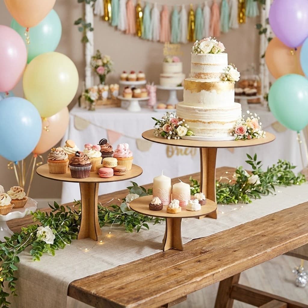 Boleira Mdf Kit 3 Peças Decoração de Festa Base para Bolo Porta Doces