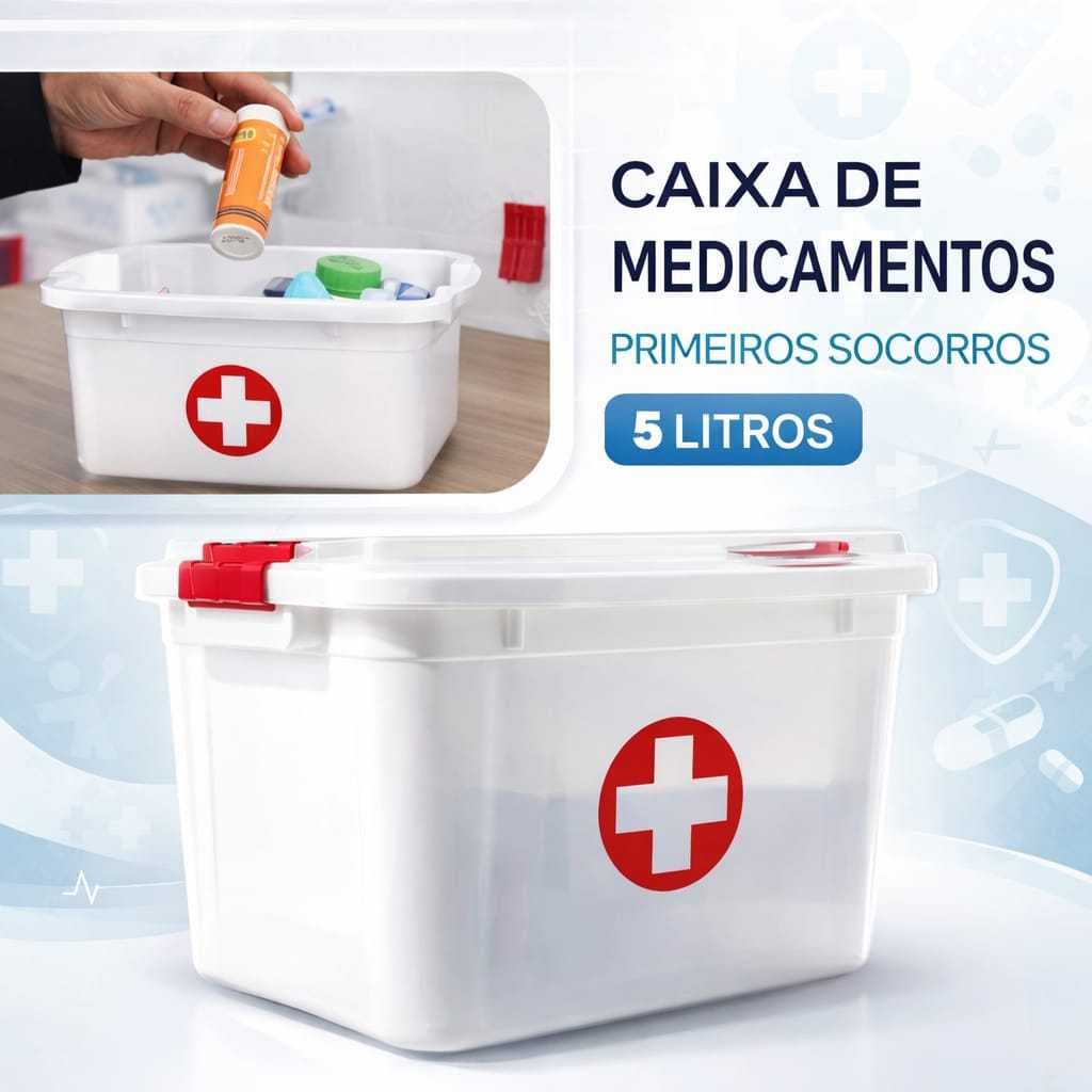 Caixa Para Remedios 5 Litros Pote Organizador De Medicamentos  Com Duas Travas  Com Tampa Segura Saude Proteção