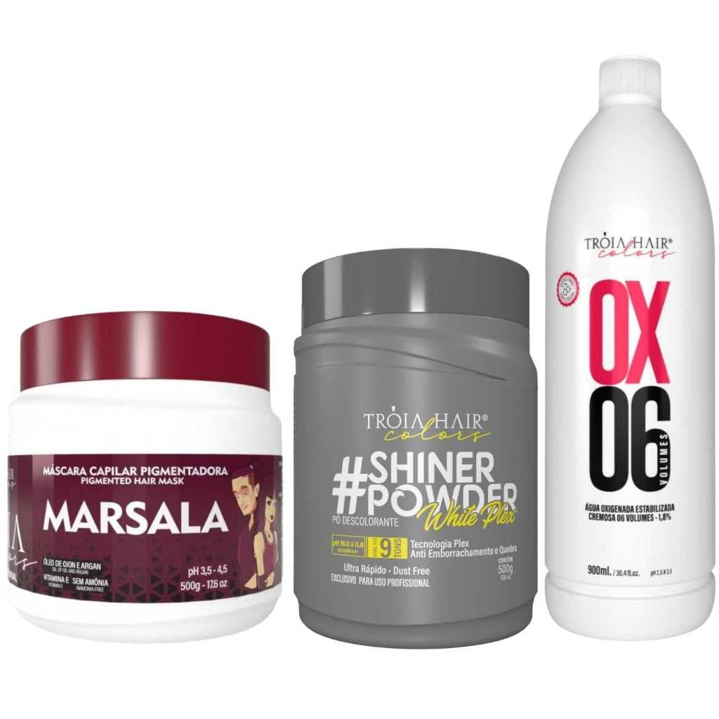 Pó Descolorante Premium 500g + OX 06 900ml + Troia Colors Marsala 500g - Troia Hair