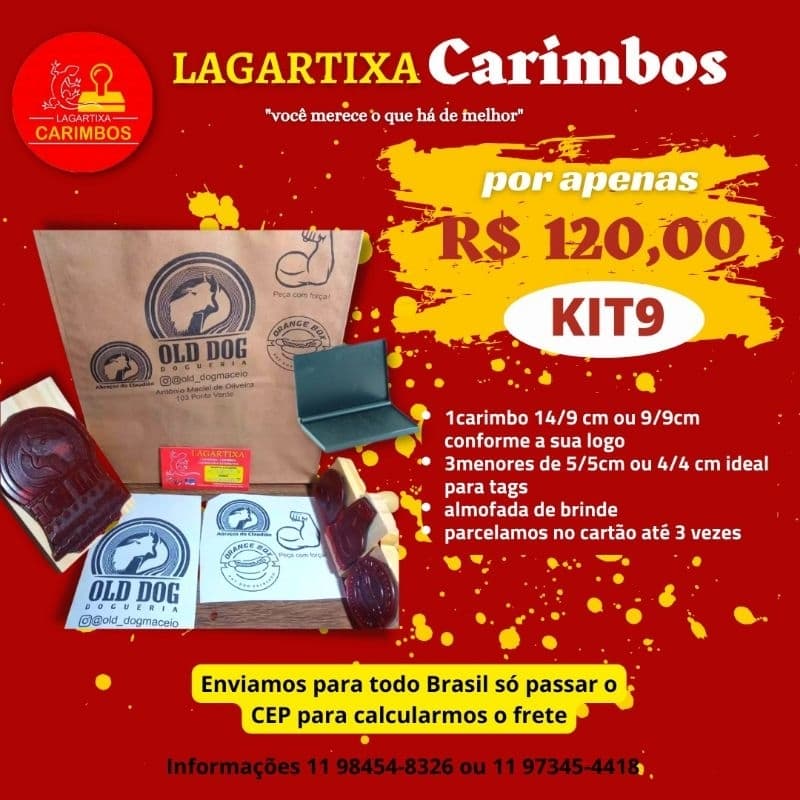 Kit 09 Carimbos personalizados ( 1 carimbo da logo 9/9 ou 14/9 +3 carimbos de 4/4 ou 5/5 )