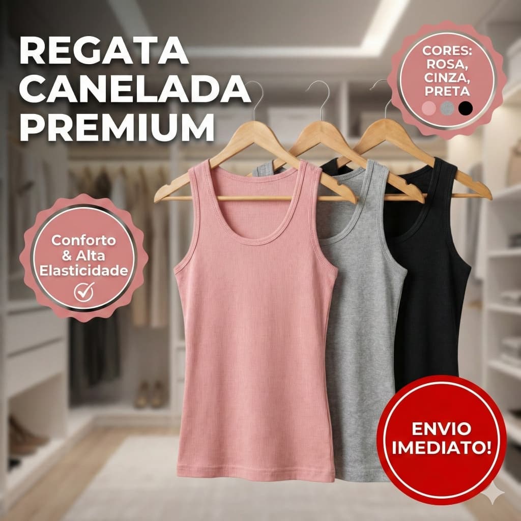 Kit 3 Regatas Femininas Caneladas Ribana Academia Fitness Básica Casual Rose Cinza Preto
