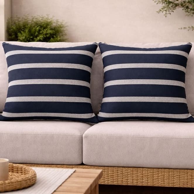 Kit 2 Capas Almofada 45X45cm Outdoor Impermeável Náutica UV Área Externa Jardim Varanda Piscina