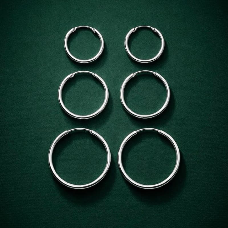 Trio de Brincos Argola Redonda Lisa em Prata 925