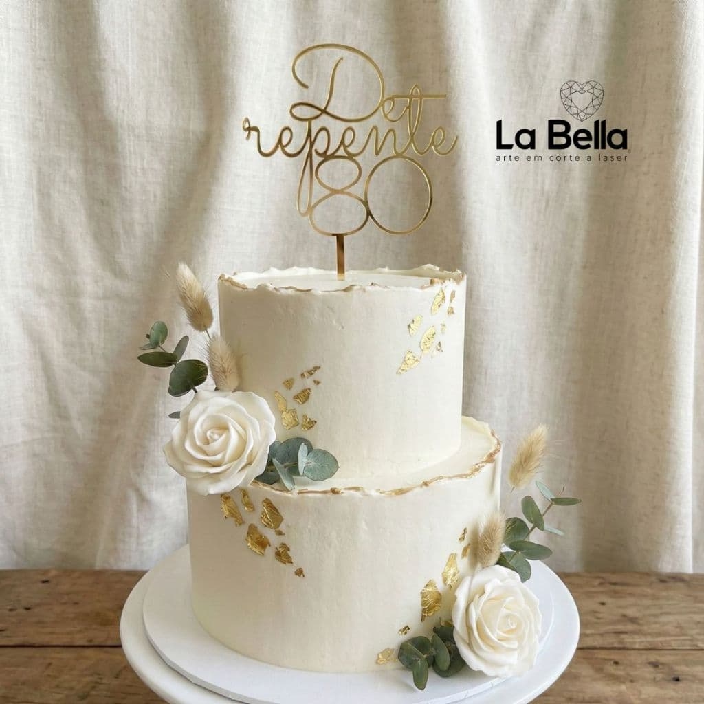 Topo de Bolo “De Repente 80” – Decoração Elegante para Aniversário 80 Anos