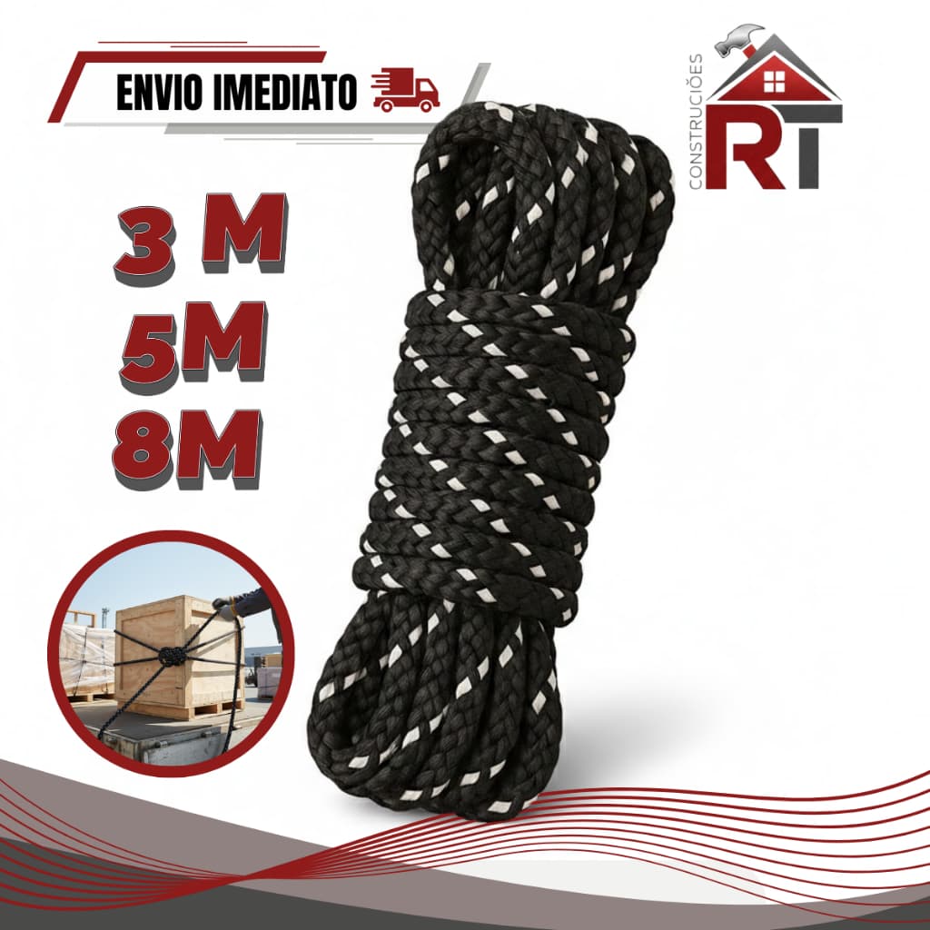 Corda de Poliéster 8mm Super Resistente – 3m / 5m / 8m | Camping, Náutica, Carga e Uso Geral