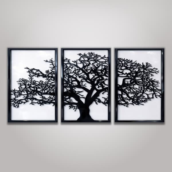 Quadro Decorativo Arvore Da Vida Preto E Branco Minimalista Sala Quarto Escritório Cozinha Kit 3
