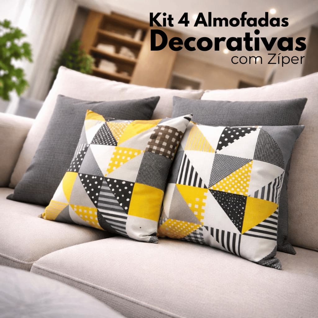 Kit 4 Almofadas Decorativas Cheias C/ Zíper para Sala Quarto Sofá  + Tapete De Bico