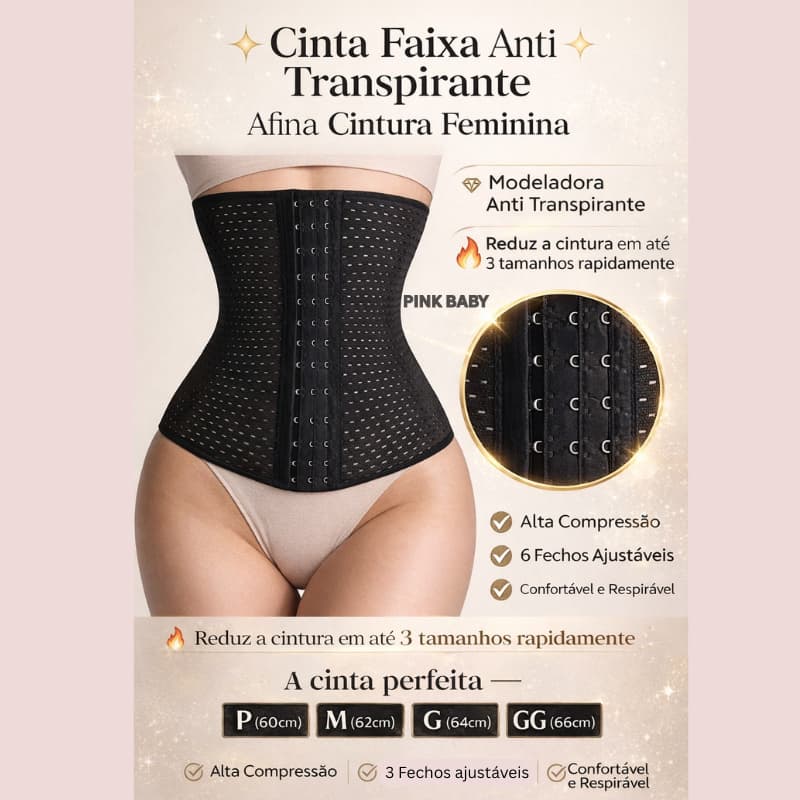 Cinta Modeladora Abdominal Afina Cintura Queima de Gordura com 6 fechos na frente
