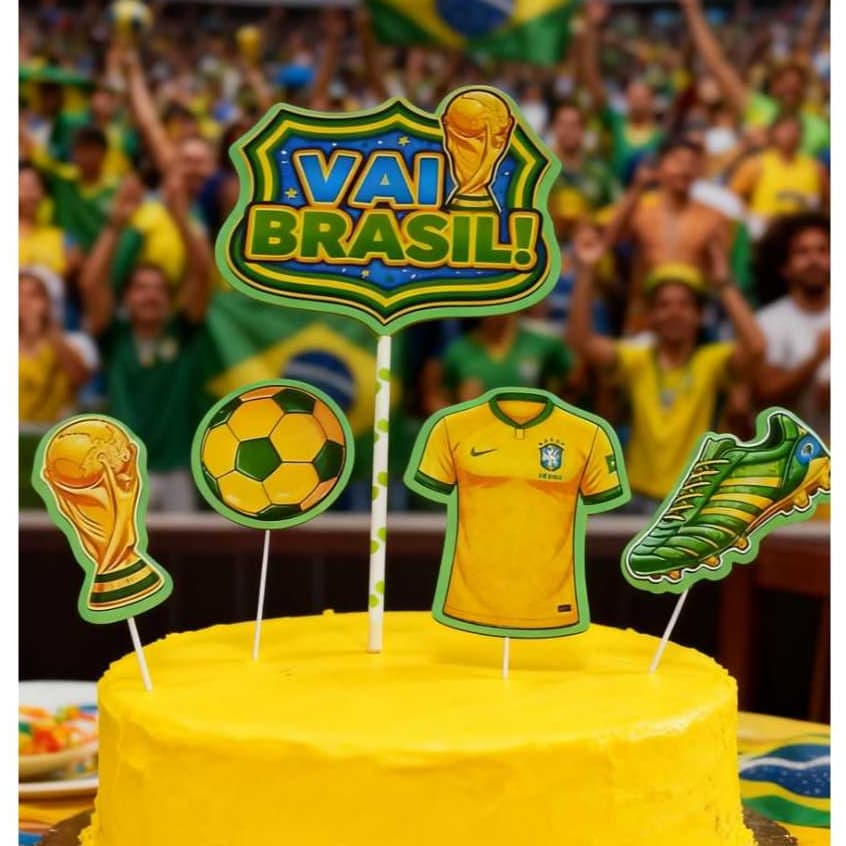 Topo de Bolo Copa do Mundo - Topo de Bolo Brasil - Topo de Bolo Futebol/ Decoração Copo do Mundo.