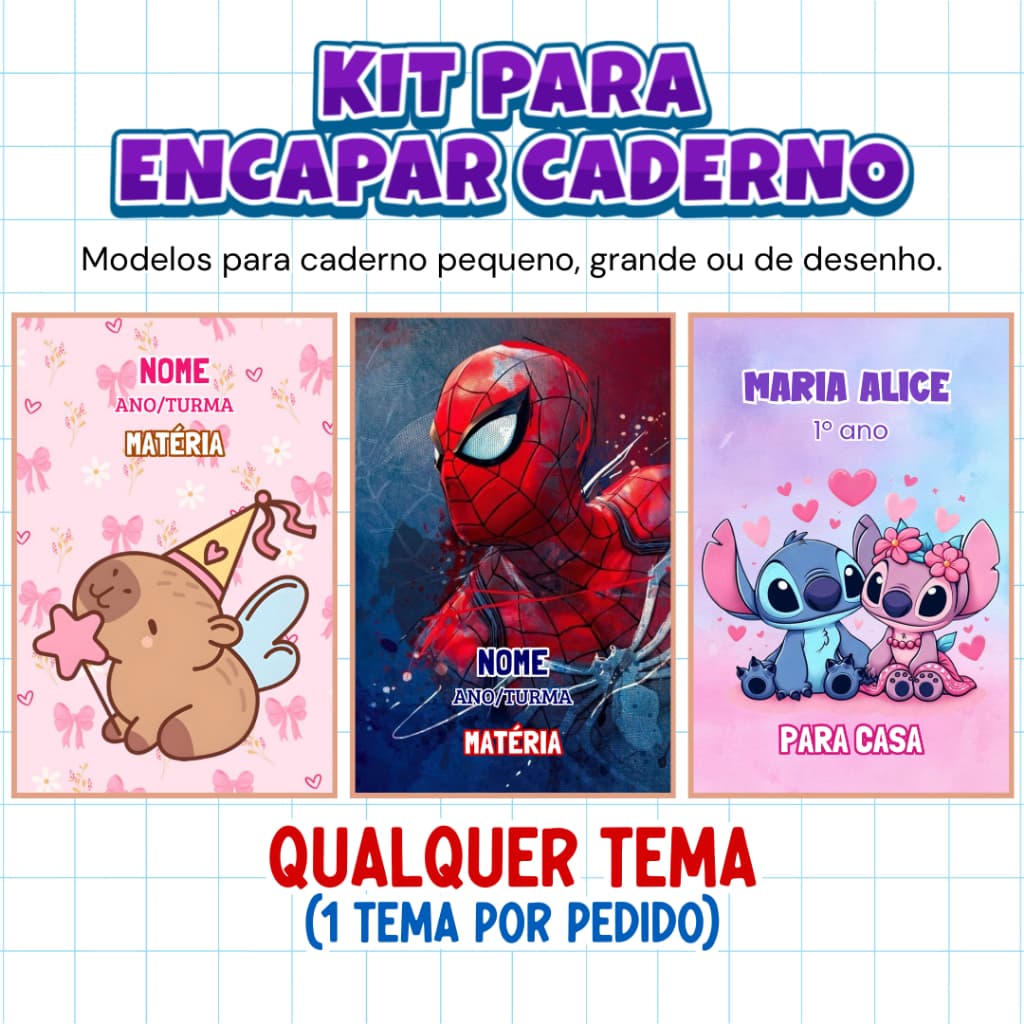 Adesivo para Capa de Caderno Personalizado (1 TEMA POR PEDIDO)