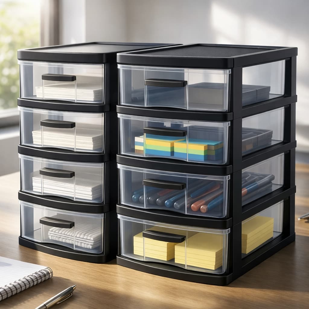 Kit 2 Gaveteiro Organizador de Mesa com 4 Gavetas Grande em Plástico Resistente
