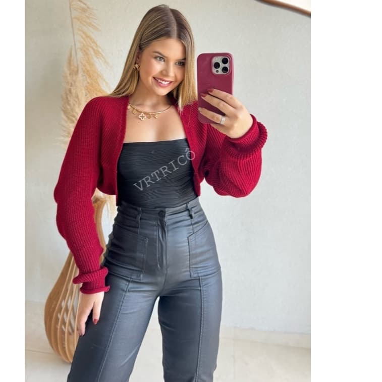 Casaco Cardigan  Feminino Curto Tricot  Lanzinha Casaquinho Feminino Moda Outono Inverno