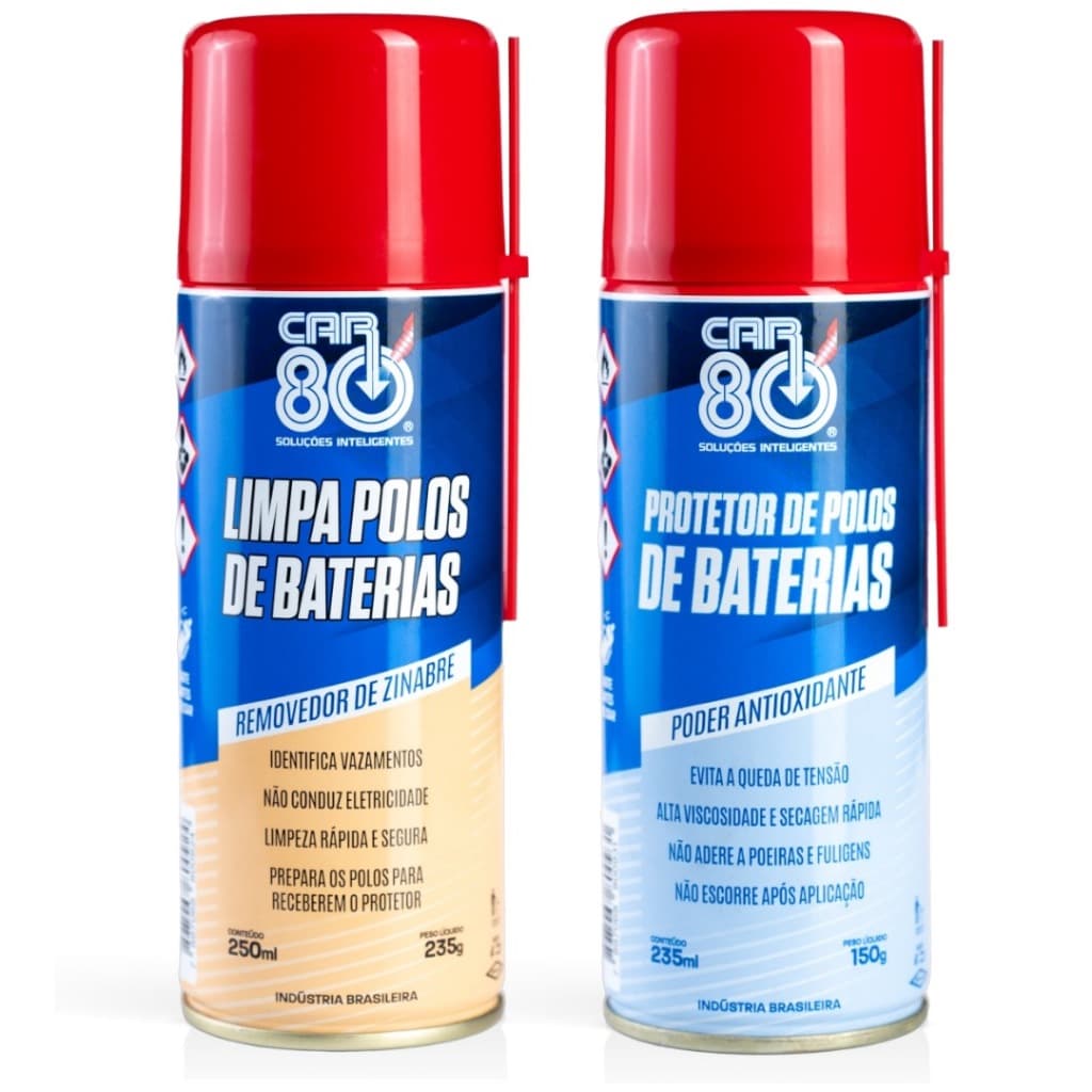 Kit Car80 Limpa Polos de Bateria + Protetor de Polos de Bateria Spray Antioxidante Protetor Zinabre