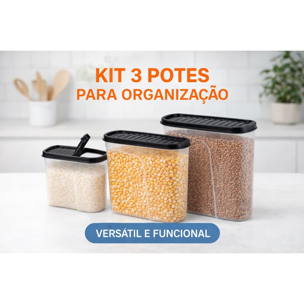 kit com 3  potes easy lock para organizar cozinhas, lavanderias e dispensas