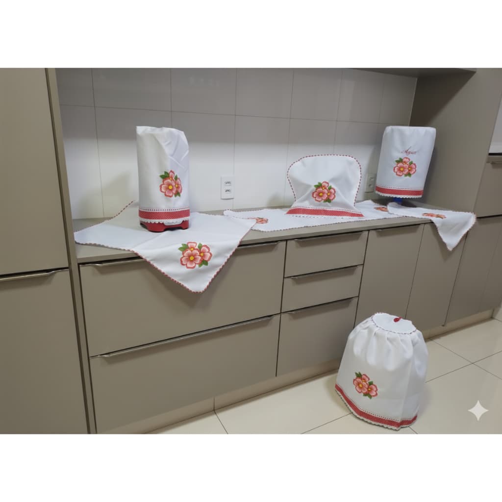 Jogo Decorativo De Cozinha Bordado 7 Peças